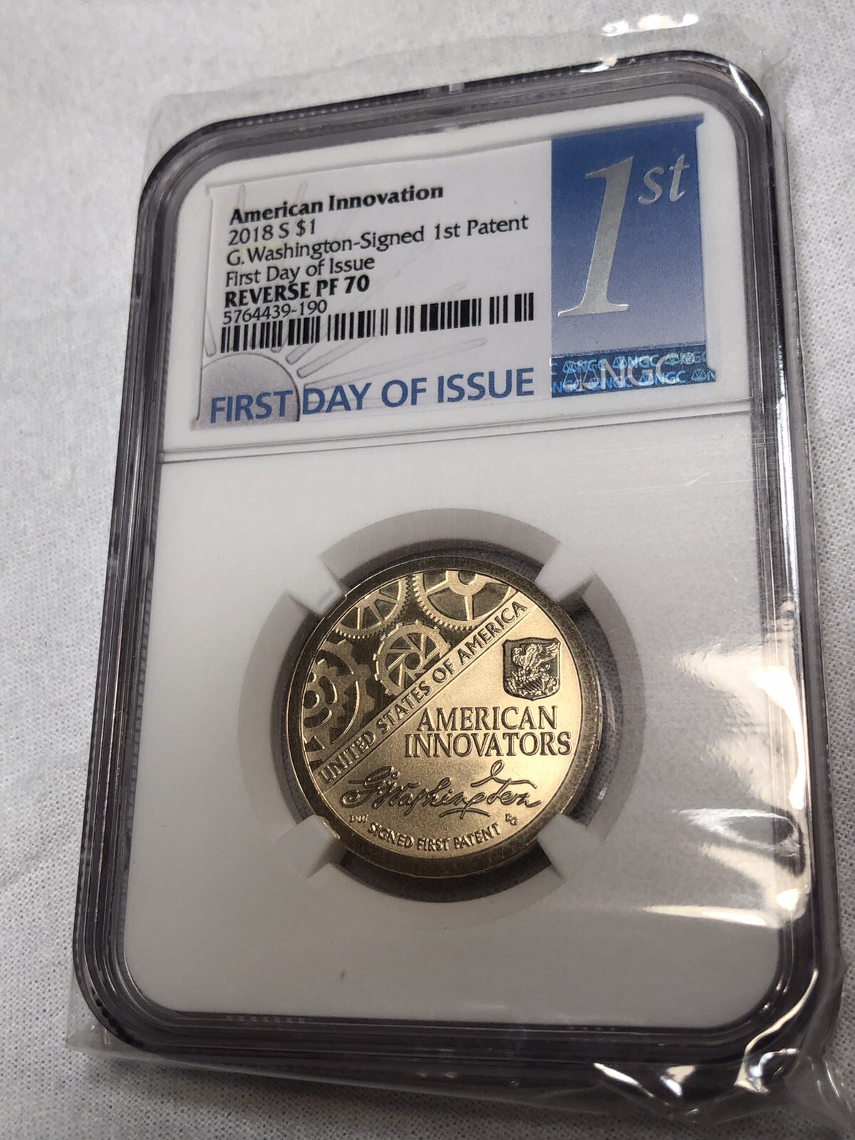 A294b - 2018 S - Am. Inn.  $1 Coin - G. Wash - First Day of Issue PF70 Ultra Cam