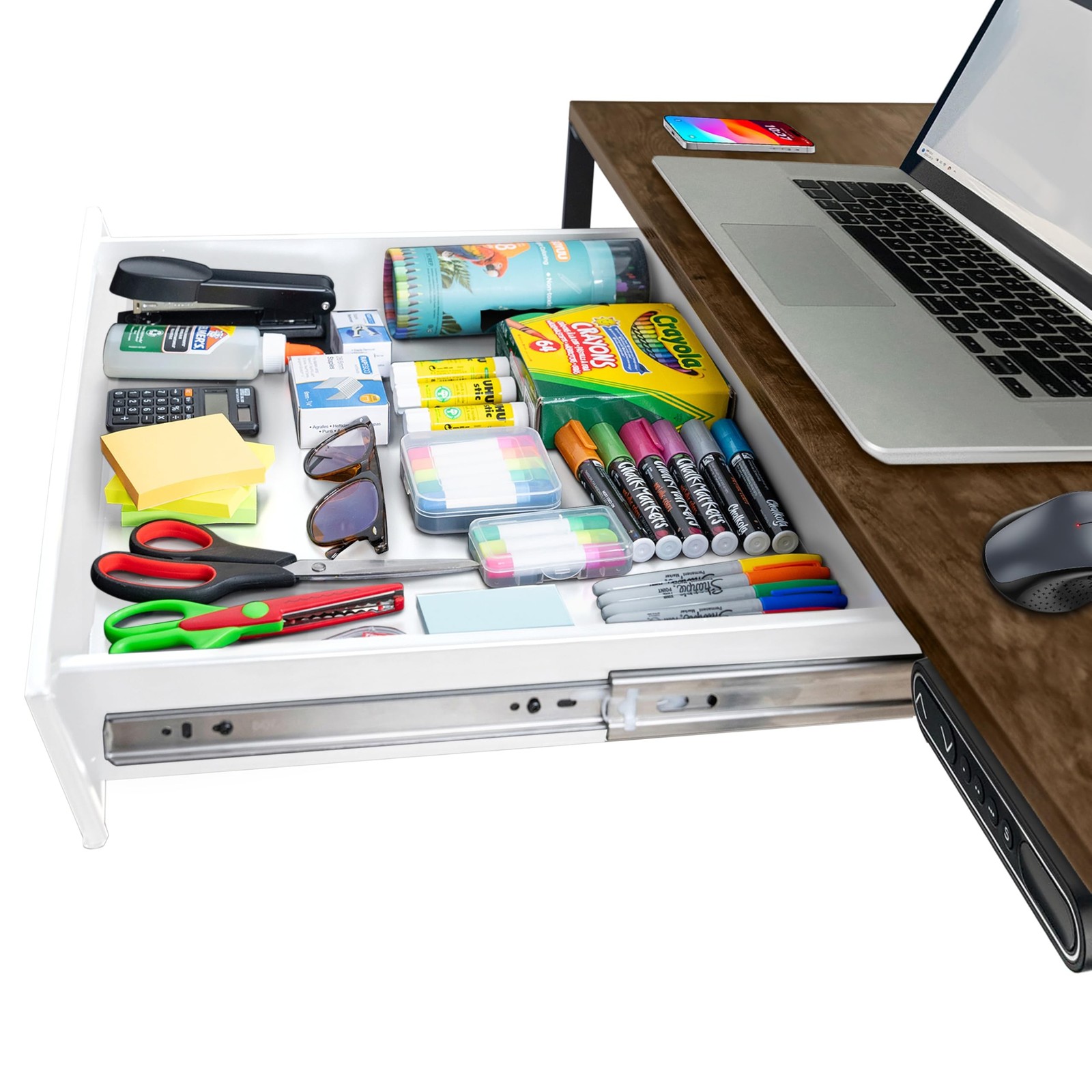 Large 23.6 Inch White Under Desk Drawer Slide Out, Great For The Office, Home...