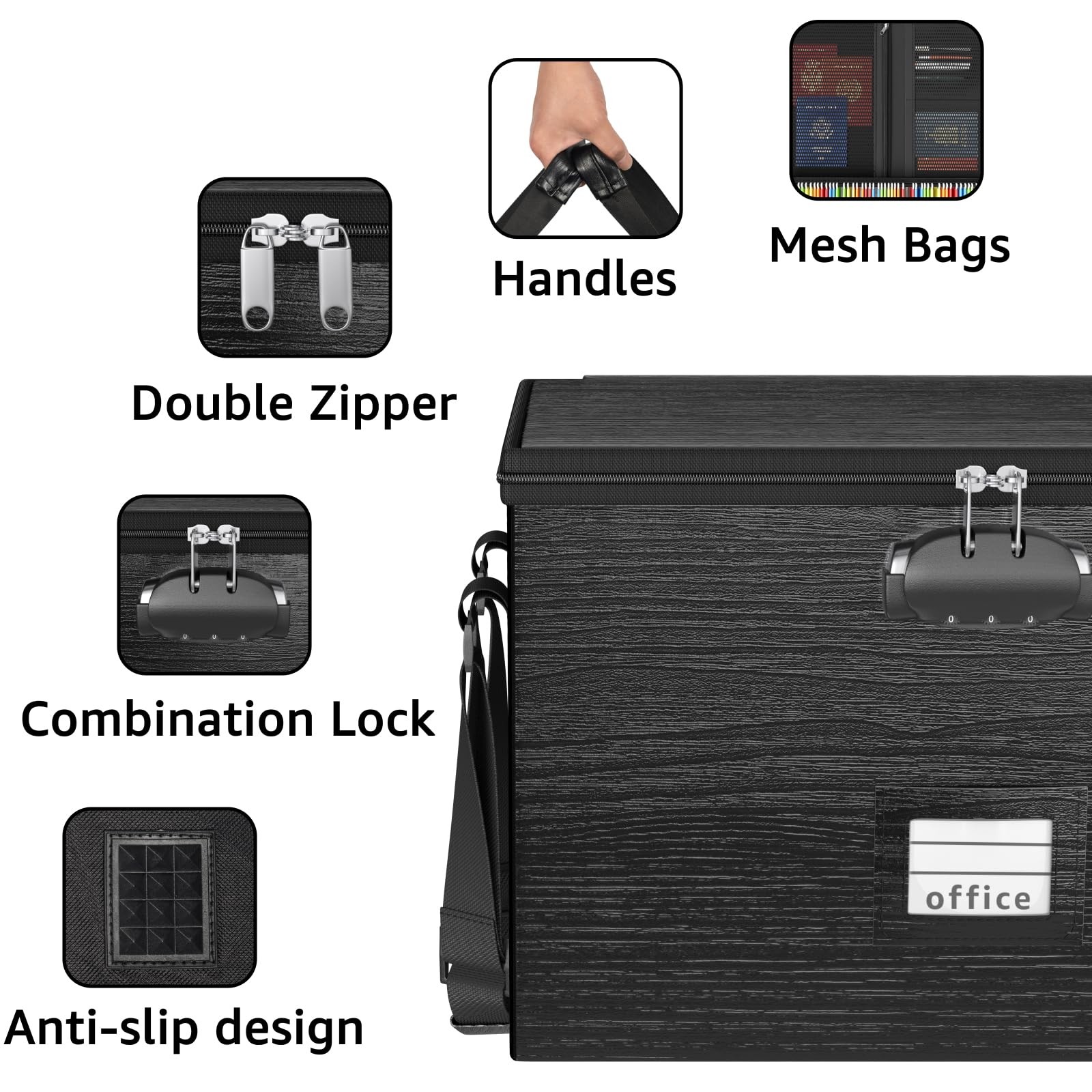 ROSONG Fireproof Document Box File Organizer - Portable Locking 1pc, Black