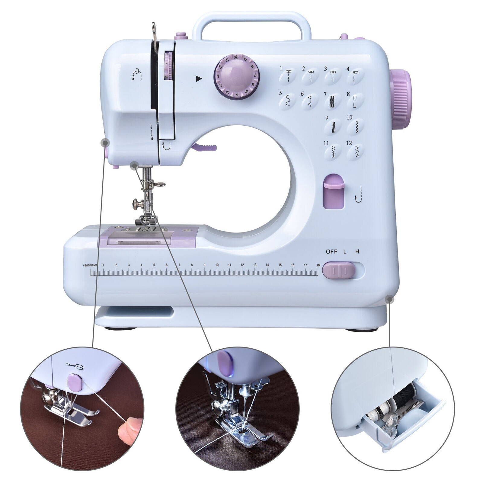 Electric Sewing Machine Portable Crafting Mending Machine 12 Built-In Stitches