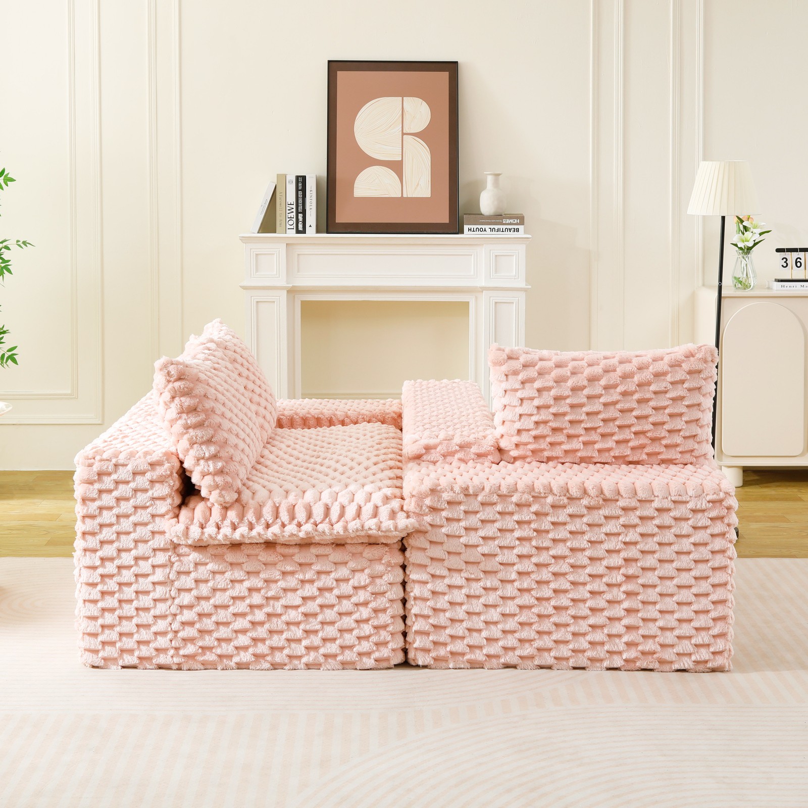 Luxury Pink Turtle Velvet Multifunctional Sofa - Arrangeable in Single Row, Sid