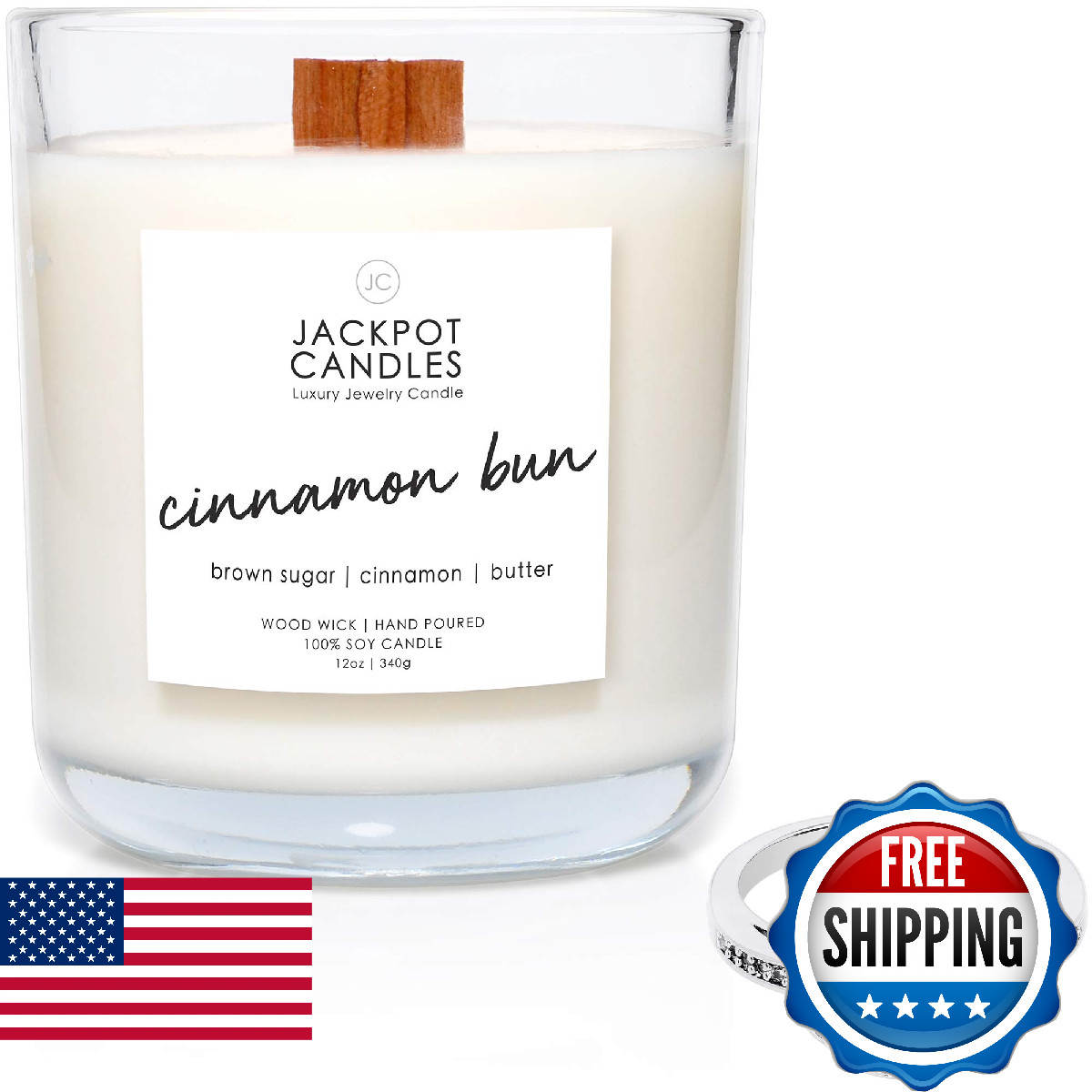 Cinnamon Bun Soy Candle - Ring Inside Jewelry Surprise $15-$5000 - Size 7