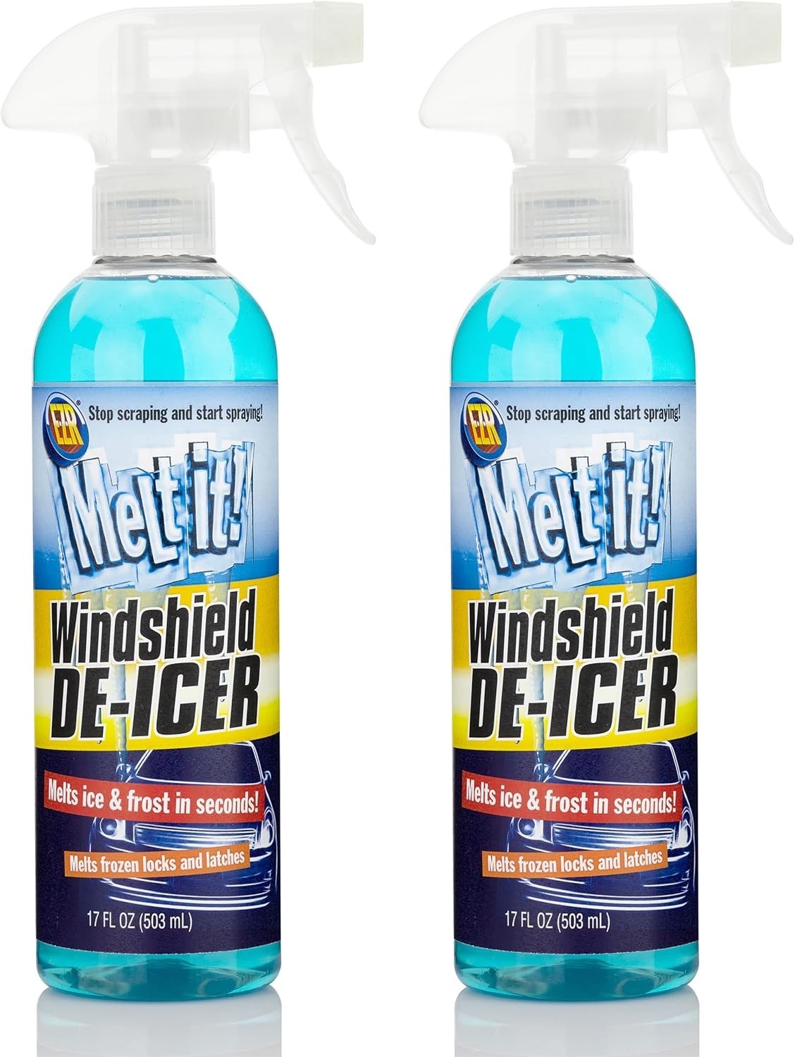 Easy Use Ice Melter for Windshields & Mirrors, 17 Fl Oz, 2-Pack - Made in USA