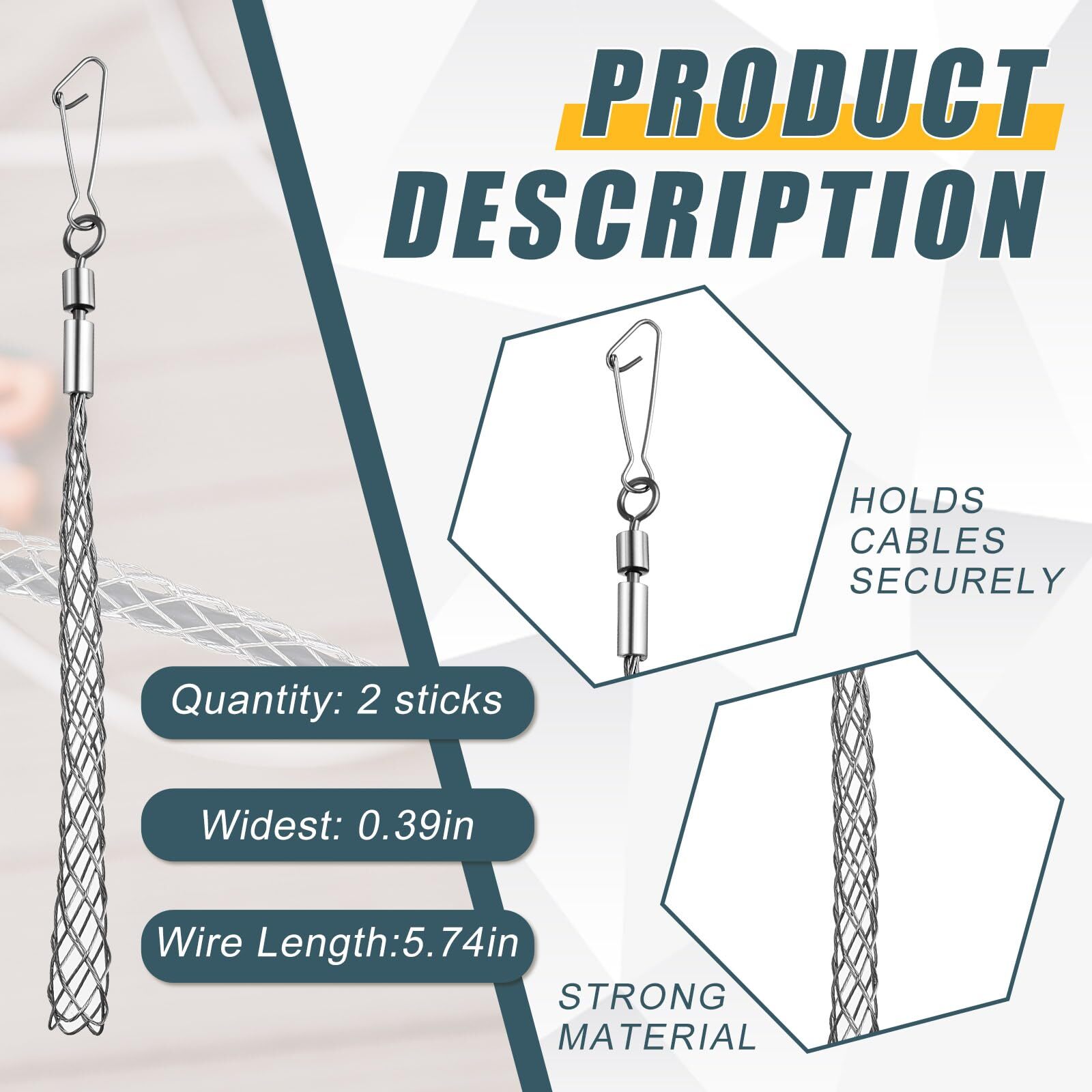 2 Pack 1/2 Inch Wire Pulling Grip Mesh Cable Pulls Cable Pulling Grip Sock