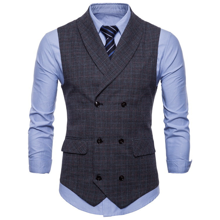 Mens Vests Double Breasted Plaids Checks Waistcoats Formal Dress Tops Vests Tops
