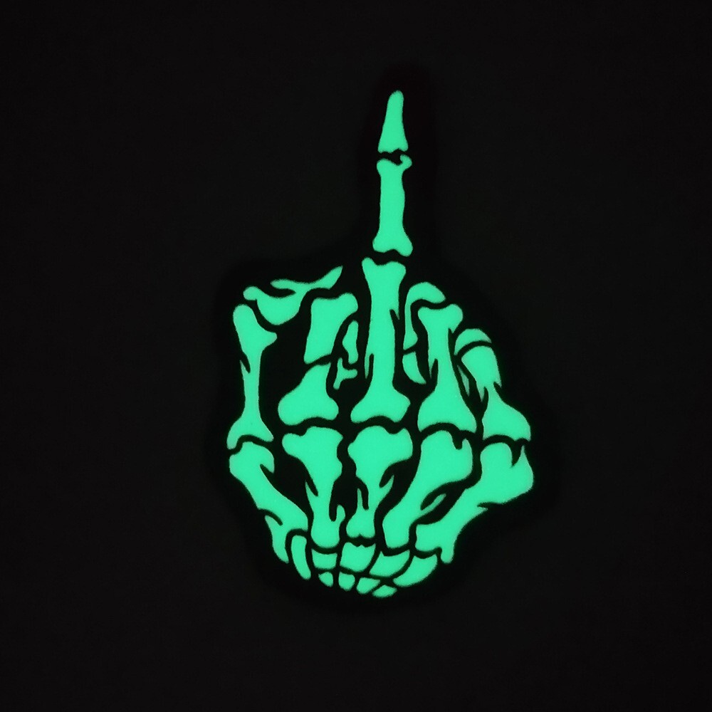Reflective IR SKELETON MIDDLE FINGER BLACK & WHITE GITD Hook Loop Patch Glow