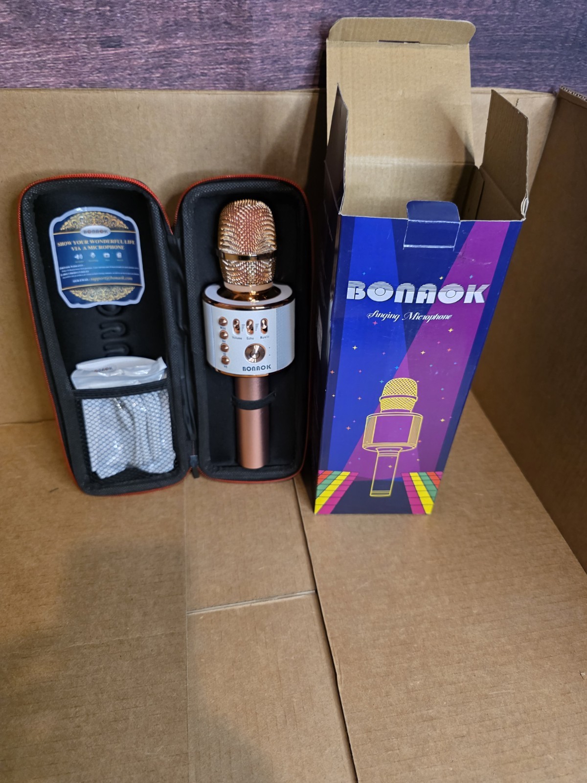 BONAOK Q37 Wireless Bluetooth Karaoke Condenser Mic Rose Gold w/ Case/Box