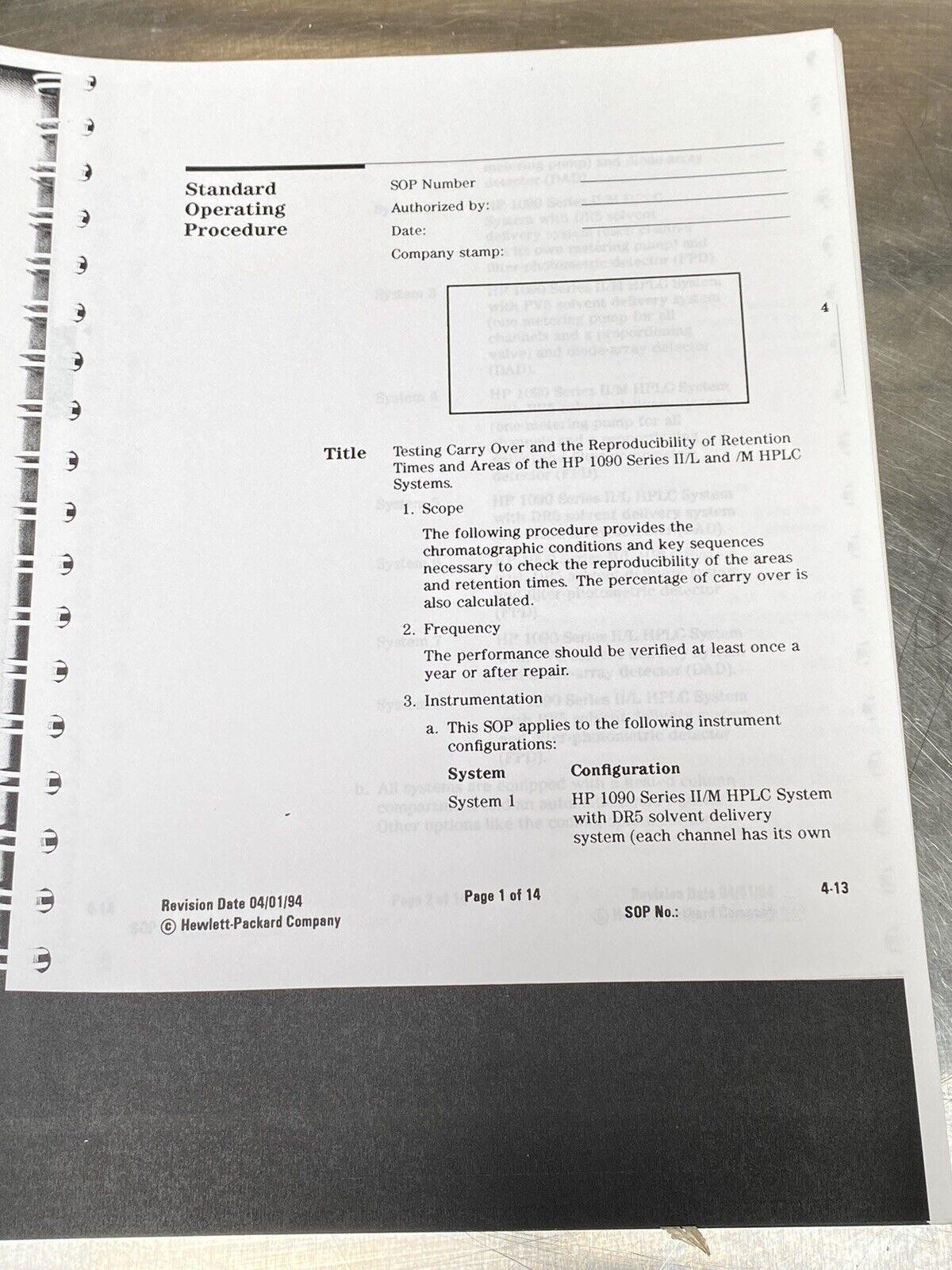 Hewlett Packard HP 1090 Series II/L & /M HPLC Systems -Users Guide / Manual