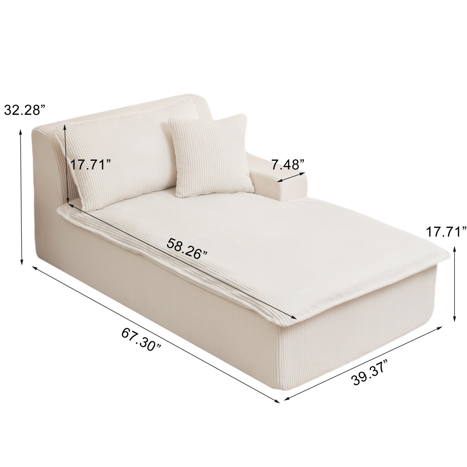 Modern Single Upholstered Chaise Lounge Chair w/ Left Armrest for Living Room