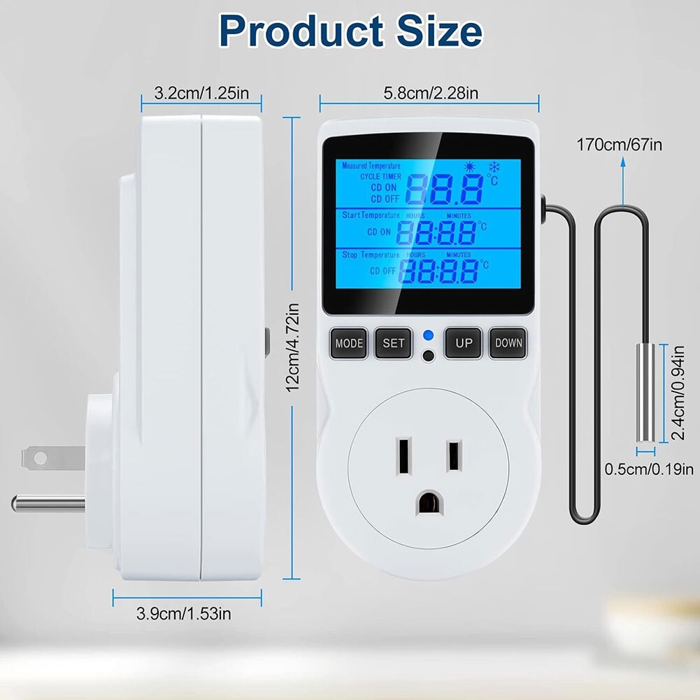 Digital Thermostat Outlet Plug Temperature Controller Heating Cooling &Probe New