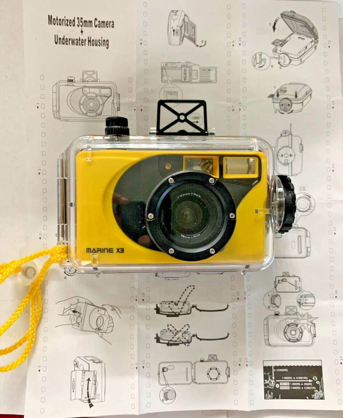 Marine X3 Motorized 35mm Underwater Camera Flash & Lexan 25 meter Hard Case NEW