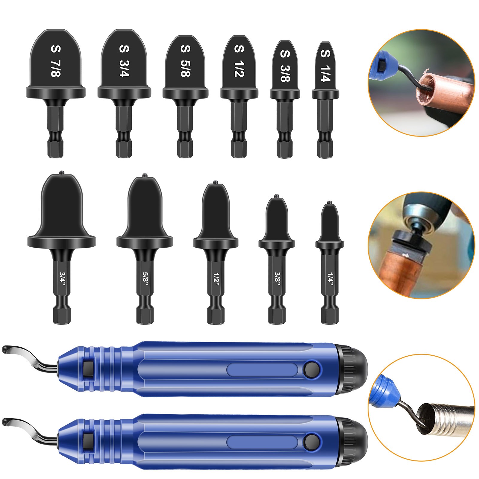 13x 1/4"-3/4" HVAC Swaging Tool Drill Bit Copper Pipe Expander Deburring Scraper