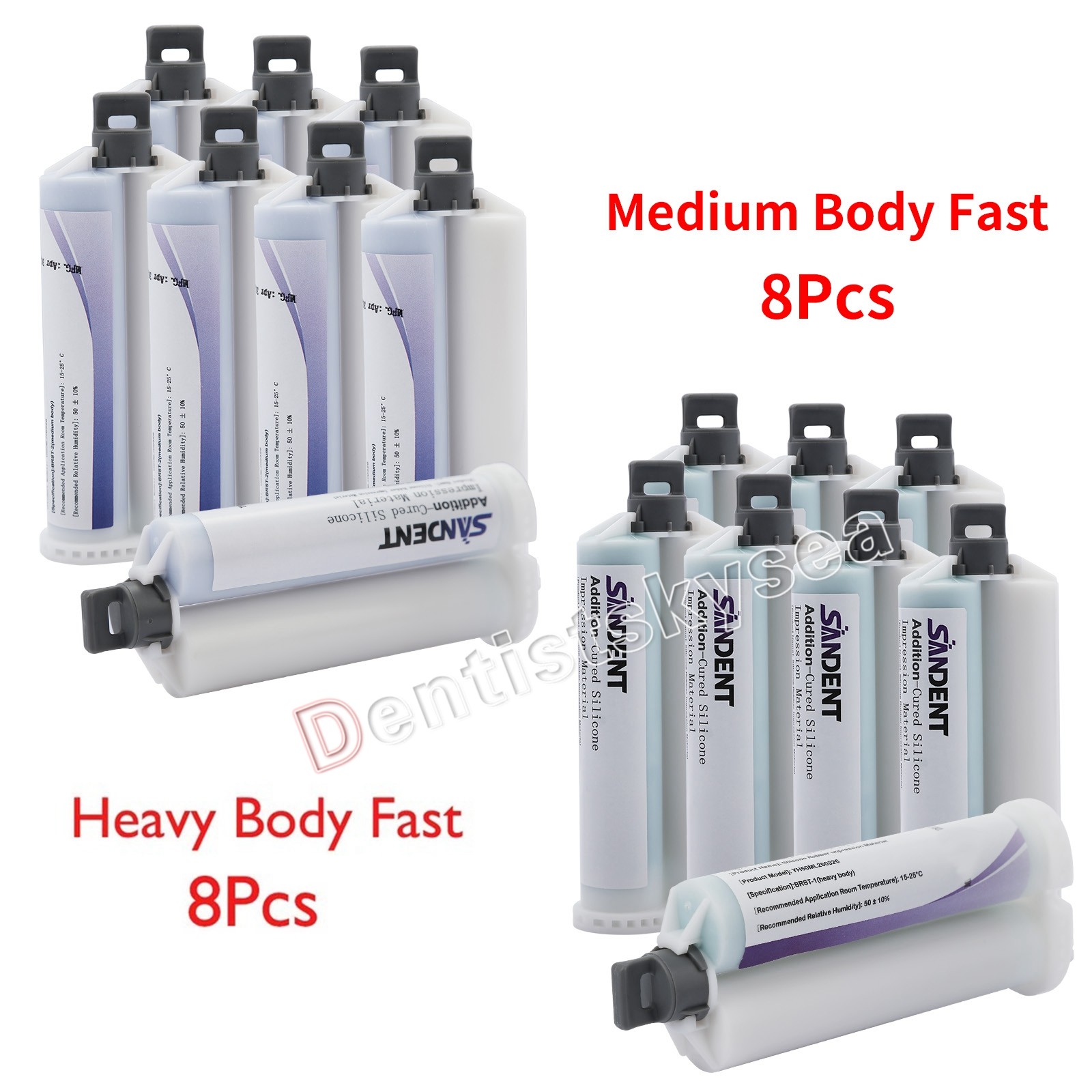 MEDIUM HEAVY BODY Material FAST SET Dental VPS Impression 50ml Cartridg 8/pk