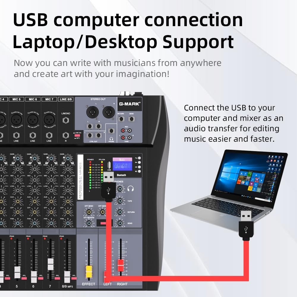G-MARK MR80S Audio Mixer Interface USB Bluetooth Mixing Console 8 BLACK