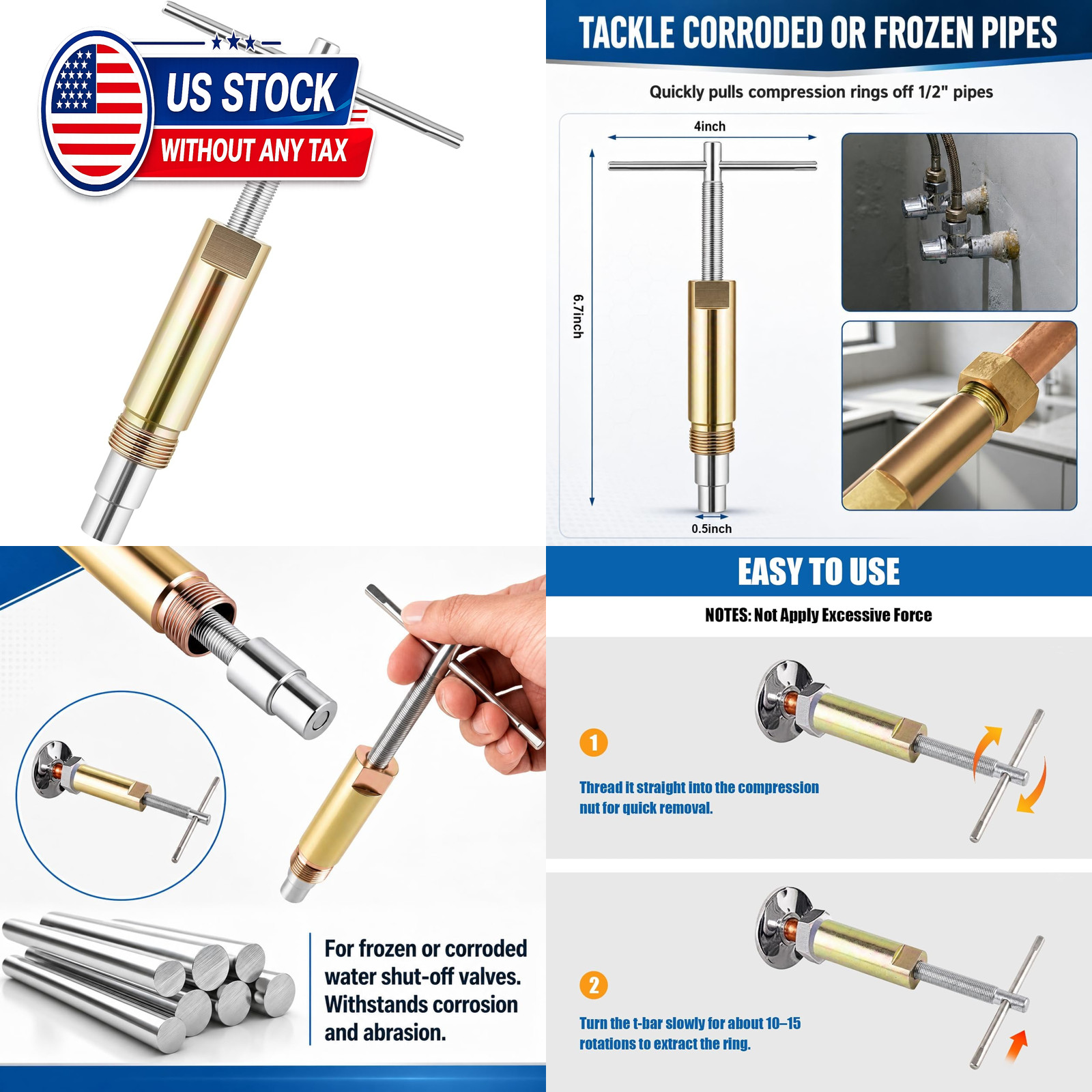 1/2 Inch Compression Sleeve Ferrule Puller Plumbing Tool No Heat No Cut For DIY