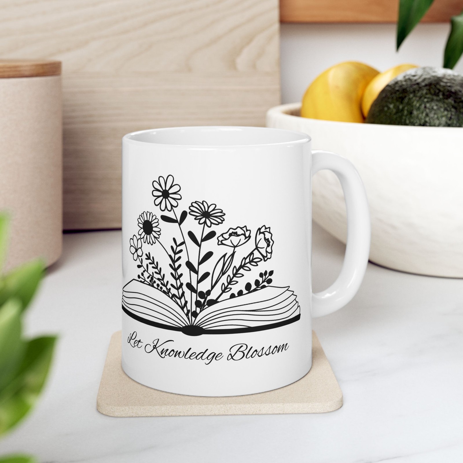 Let Knowledge Blossom mug | Book with Flowers ceramic mug