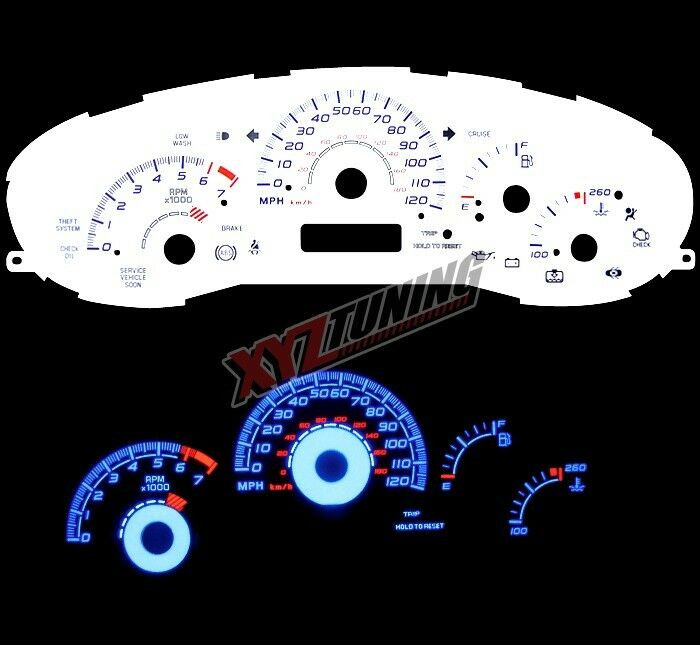 BLUE Reverse El Indiglo Glow White Gauge Face For 97-03 Malibu 2.4L L4/3.1L V6