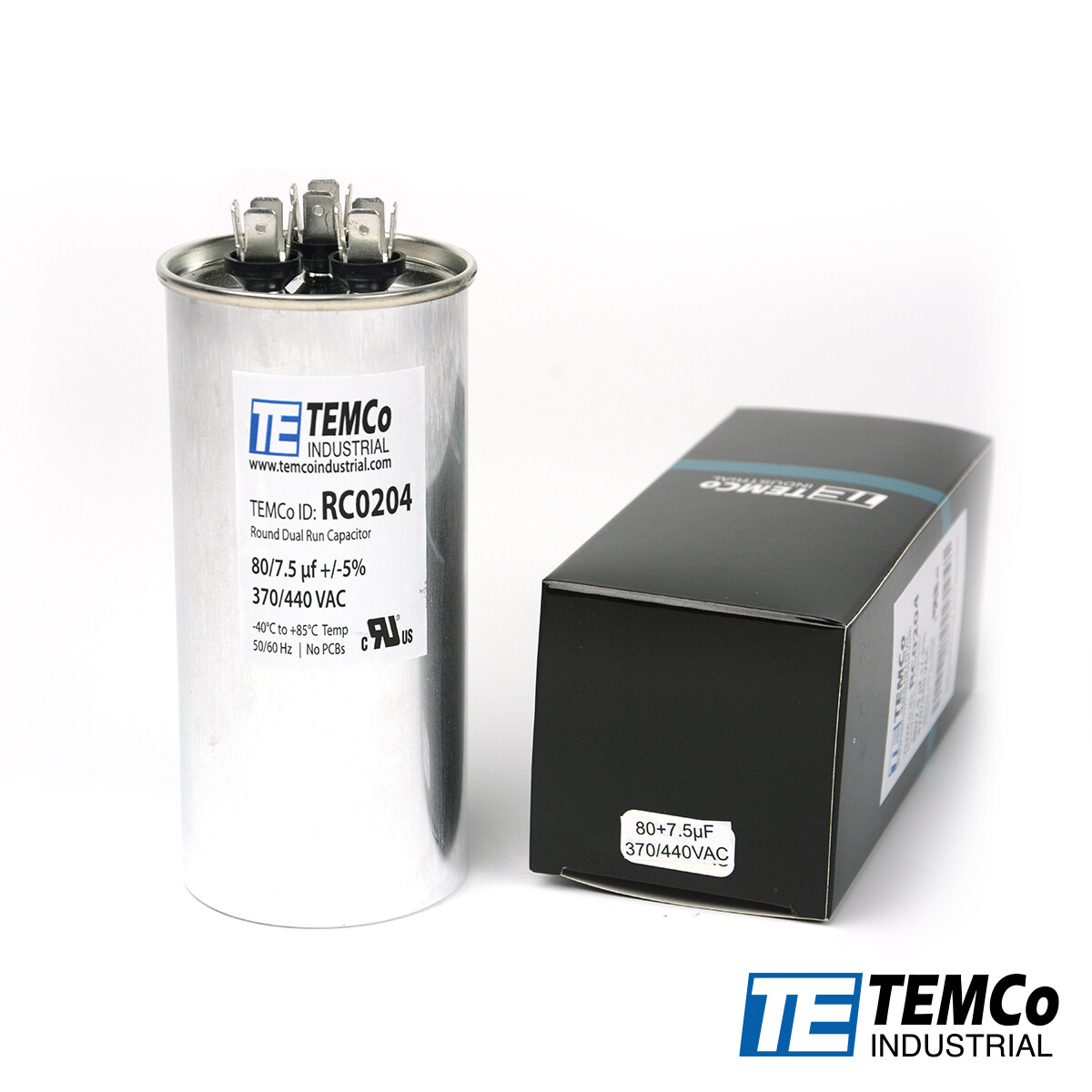 TEMCo 80/7.5 MFD uF Dual Run Capacitor 370 440 vac Volts AC Motor HVAC 80+7.5