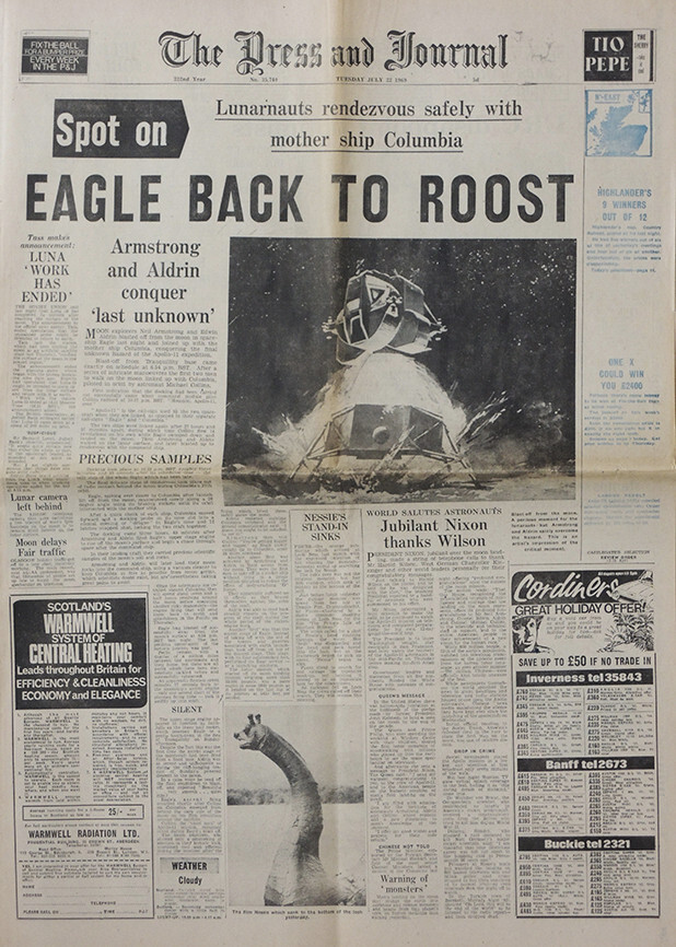 ABERDEEN PRESS & JOURNAL NEWSPAPER 22 JULY 1969 . APOLLO 11 MAN ON THE MOON NASA