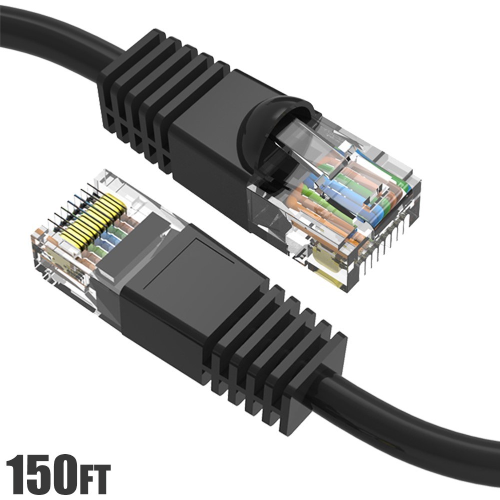 150FT Cat6 RJ45 Network LAN Ethernet Patch Cable UTP Copper Wire 24AWG Black