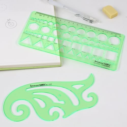 11PCS Geometric Drawings Templates, Drafting Stencils Measuring Tools,