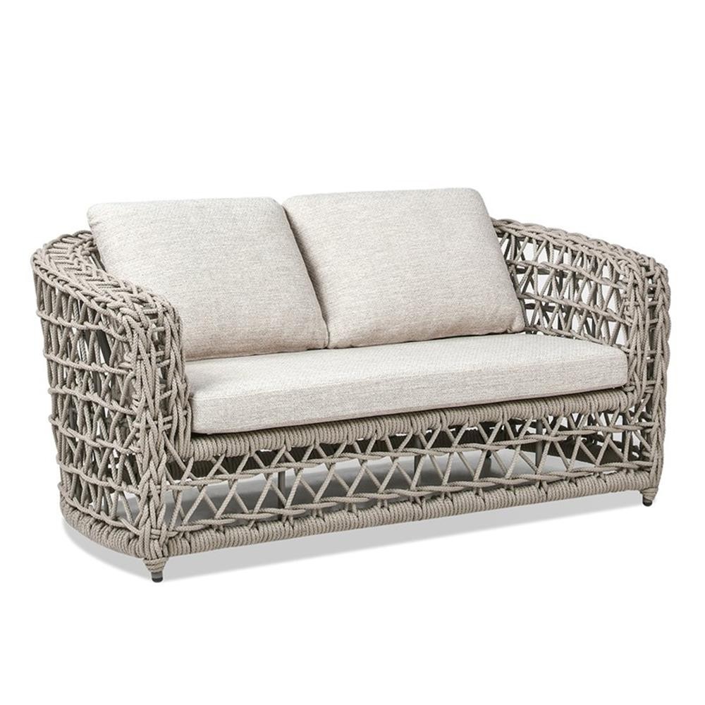 Pemberly Row 63.5" Woven Frame Barrel Deep Seating Patio Loveseat in Oat Beige