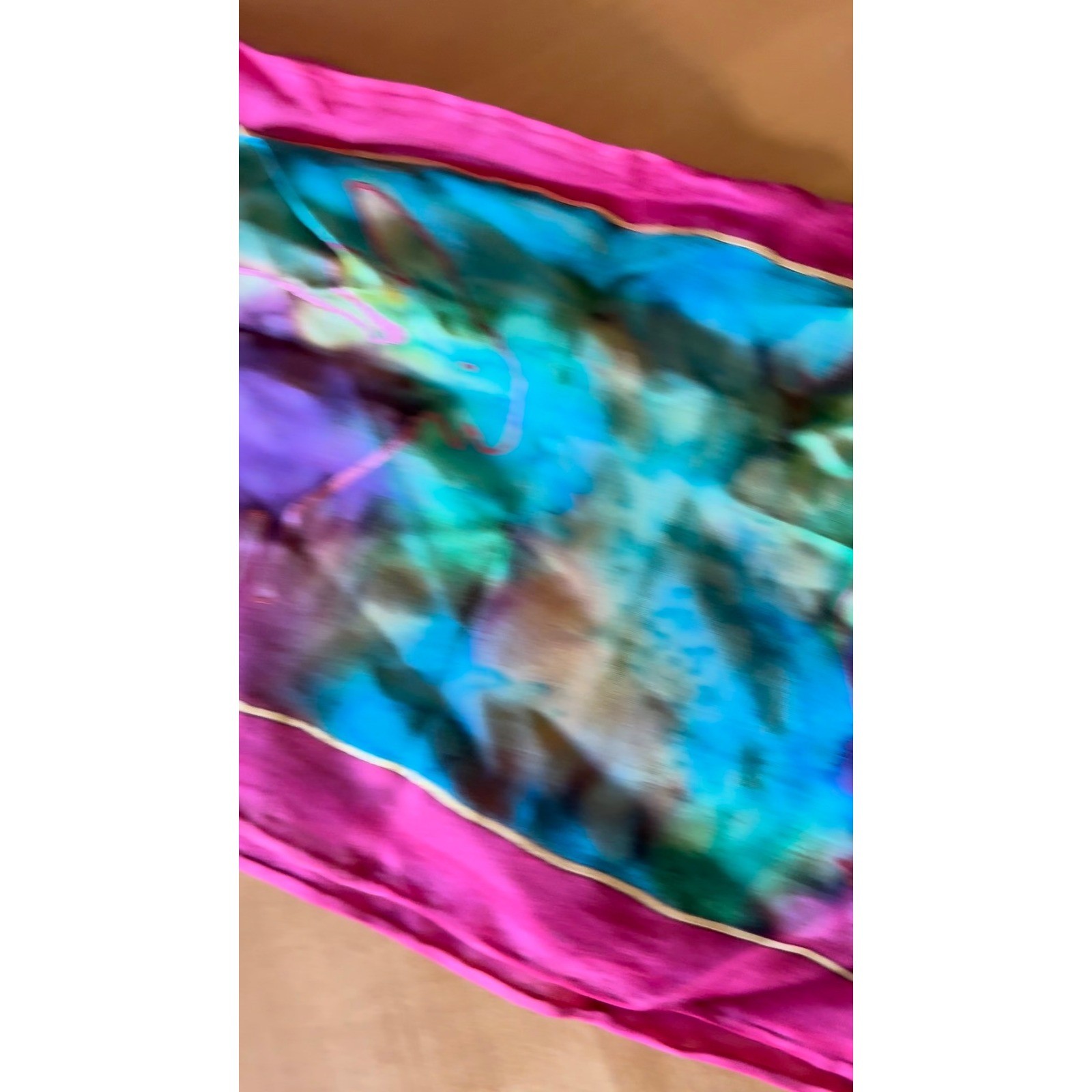 Hand Painted Silk Scarf 65x8 Multicolor Rabbit Artist Signed