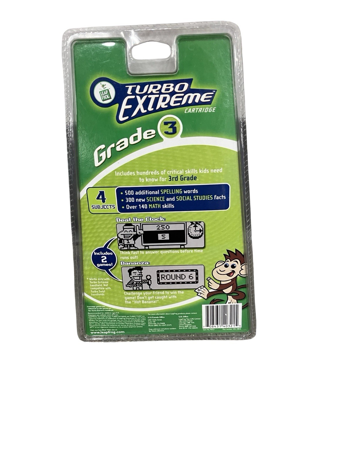 LeapFrog Turbo Extreme 3rd Grade Cartridge Social-Studies Science Math Spelling