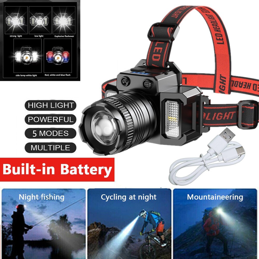 Super Bright LED Sensor Headlamp USB Rechargeable Camping Headlight Flashlight