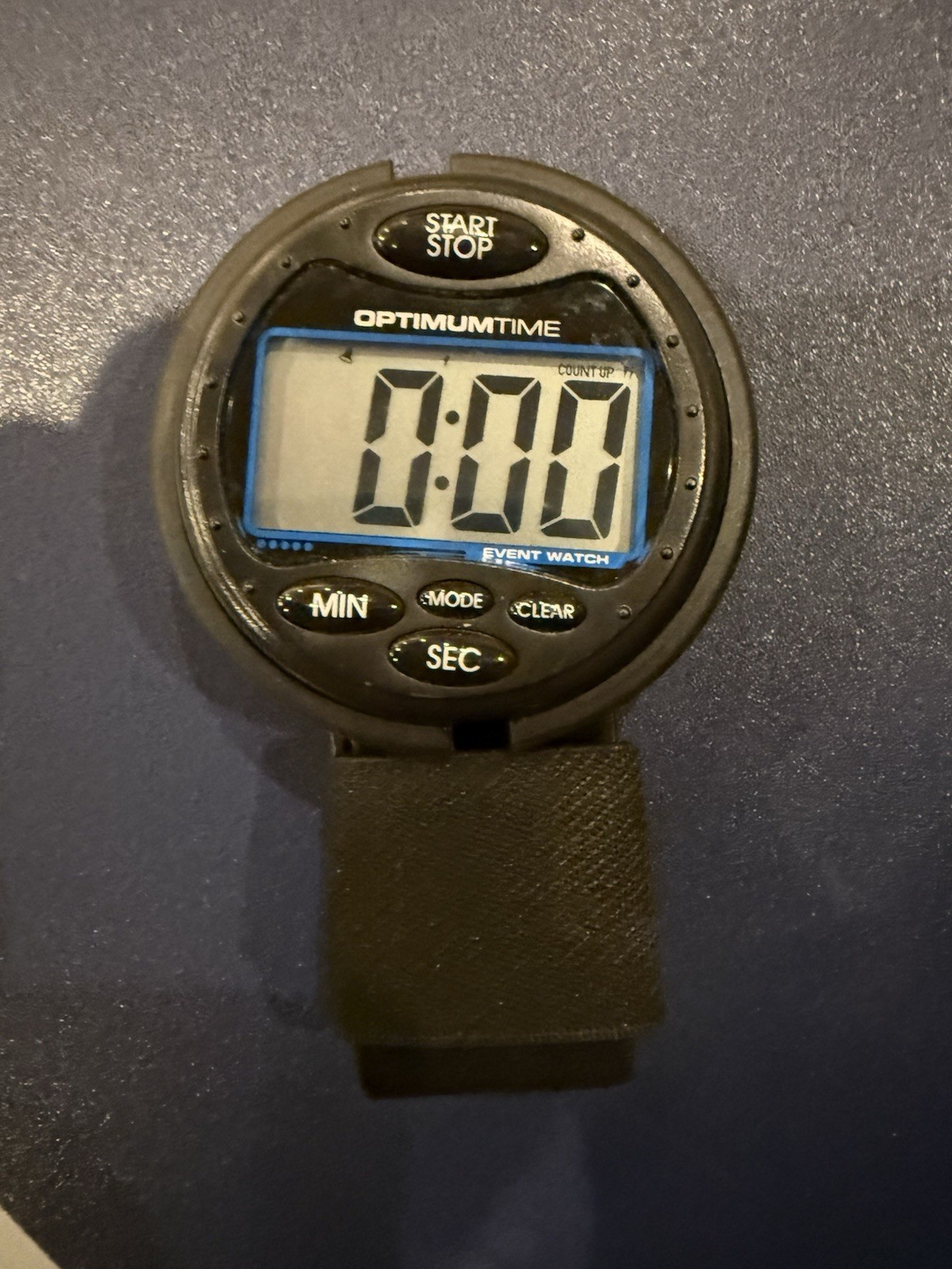 OptimumTime Event Watch Wrist Timer Stopwatch Clock, Black/Blue Plastic Watch
