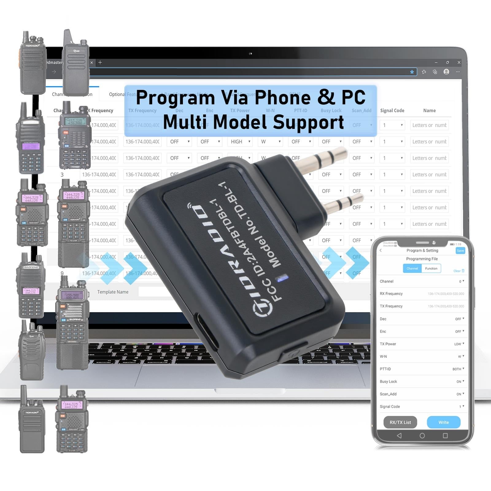 TIDRADIO Ham Radio Wireless Programmer Adapter: APP and PC Bluetooth Black