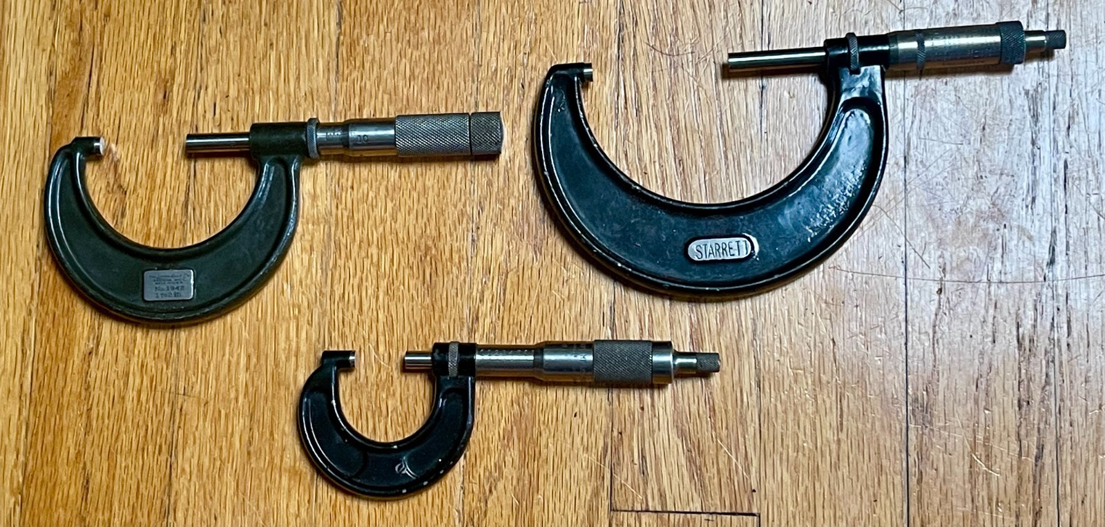 3 Micrometers: Starrett 436 2-3", Brown & Sharpe 59 0-1", Lufkin 1942 1-2"