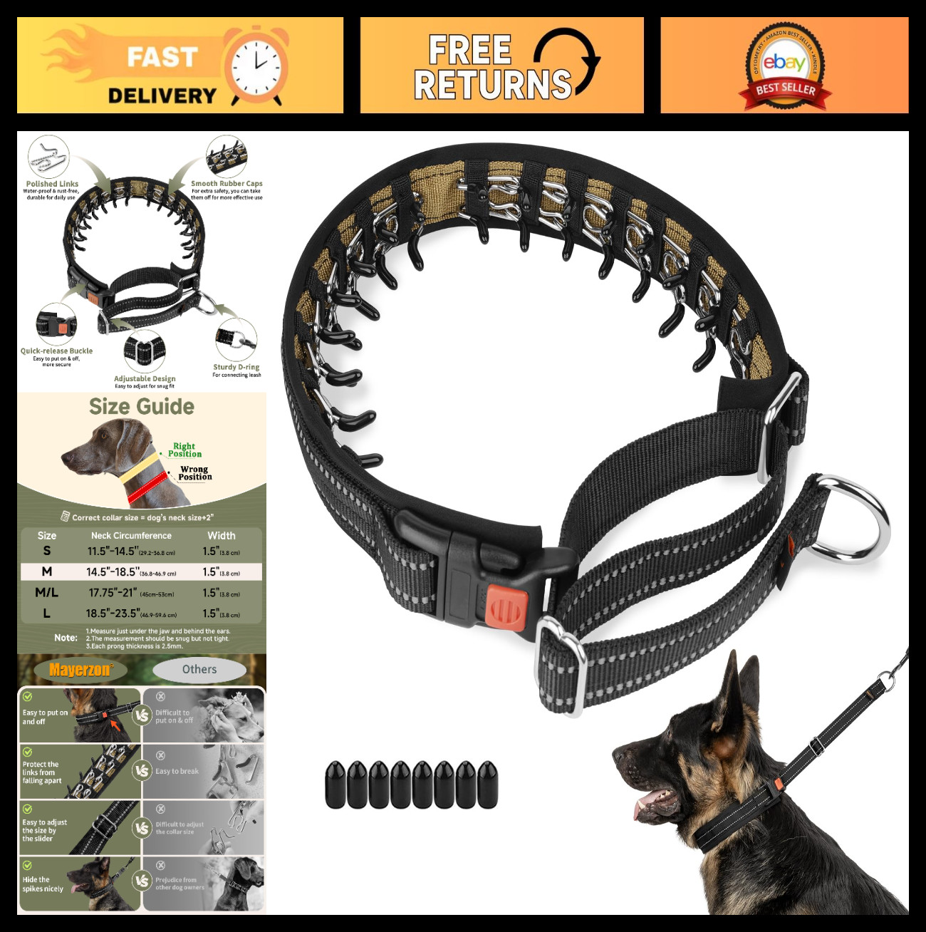 No Pull Martingale Collar for Medium Large Dogs - Adjustable, Reflective, Anti-P