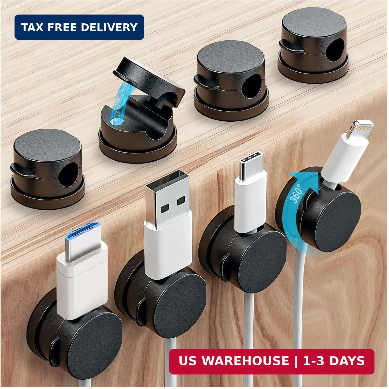OneLeaf 8 Pack 360° Rotatable Strong Magnetic Cable Clips Cord Holder for Nights