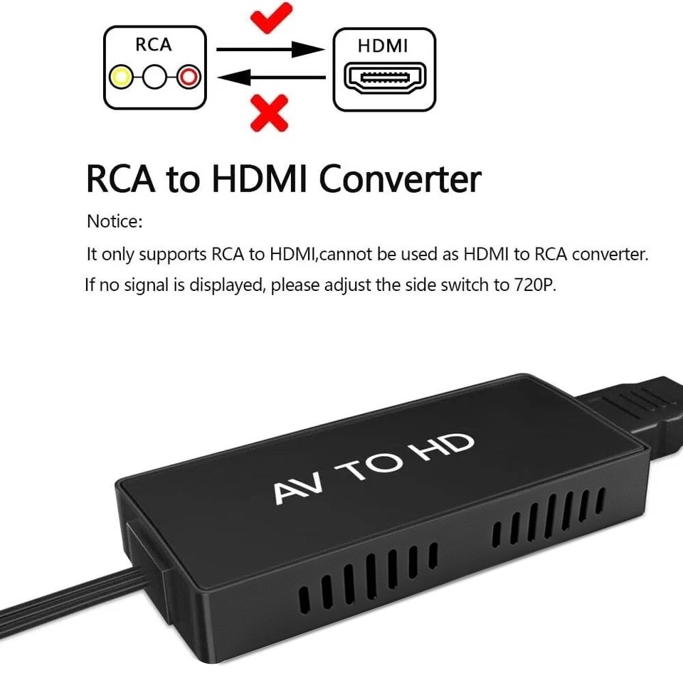 RCA to HDMI Converter, Analog Composite to HDMI Adapter Compatible VCR,DVD,VHS