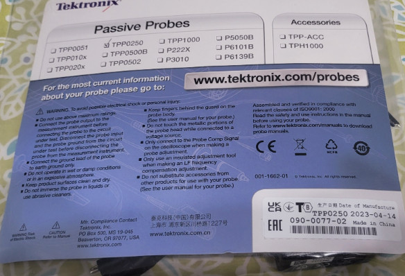 2x 250 MHz Scope Probe Tektronix TPP0250 10 MΩ 3.9 pF 300V CAT II Brand New