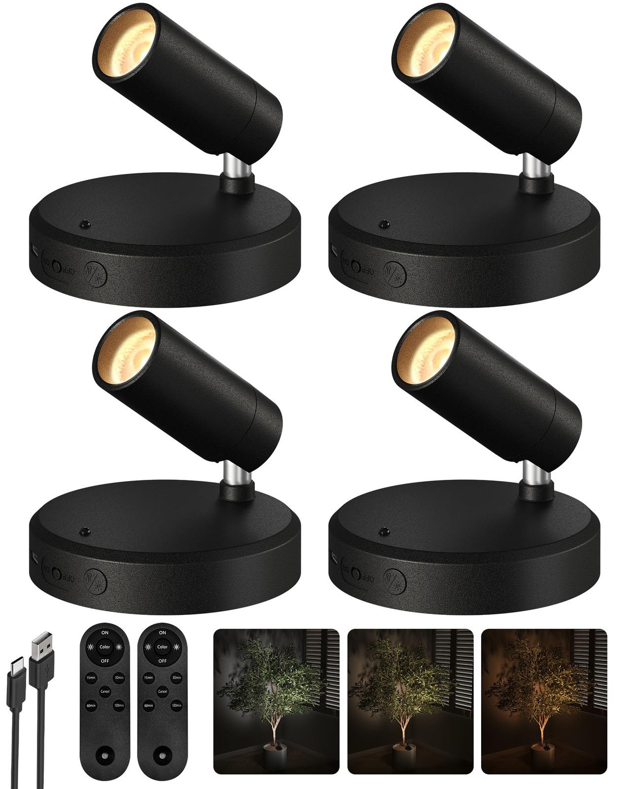 Spotlights Indoor with Remote, 5500mAh Rechargeable Picture Lights, Wireless ...