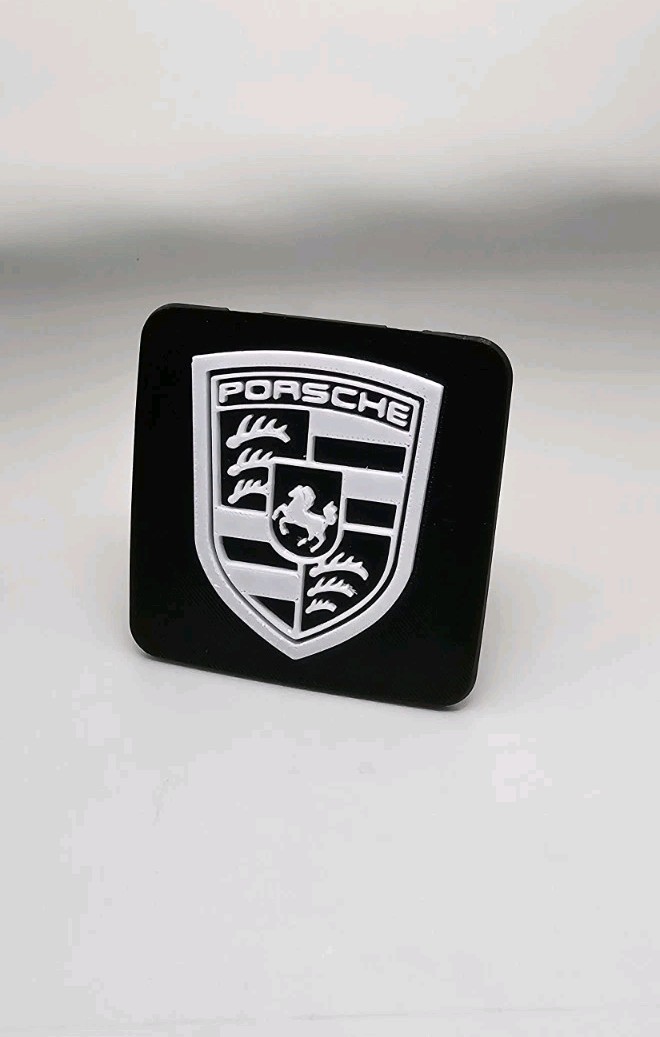 Porsche Stuttgard Black White Tow Hitch Cover/Plug/Cap for 2" Receivers