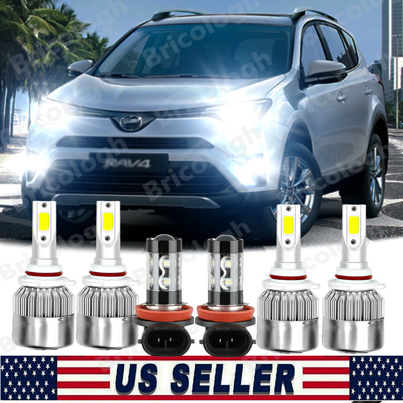 For 2013-2014 2015 Toyota RAV4 LED Headlight Hi/Lo Beam + Fog Light Bulbs Kit