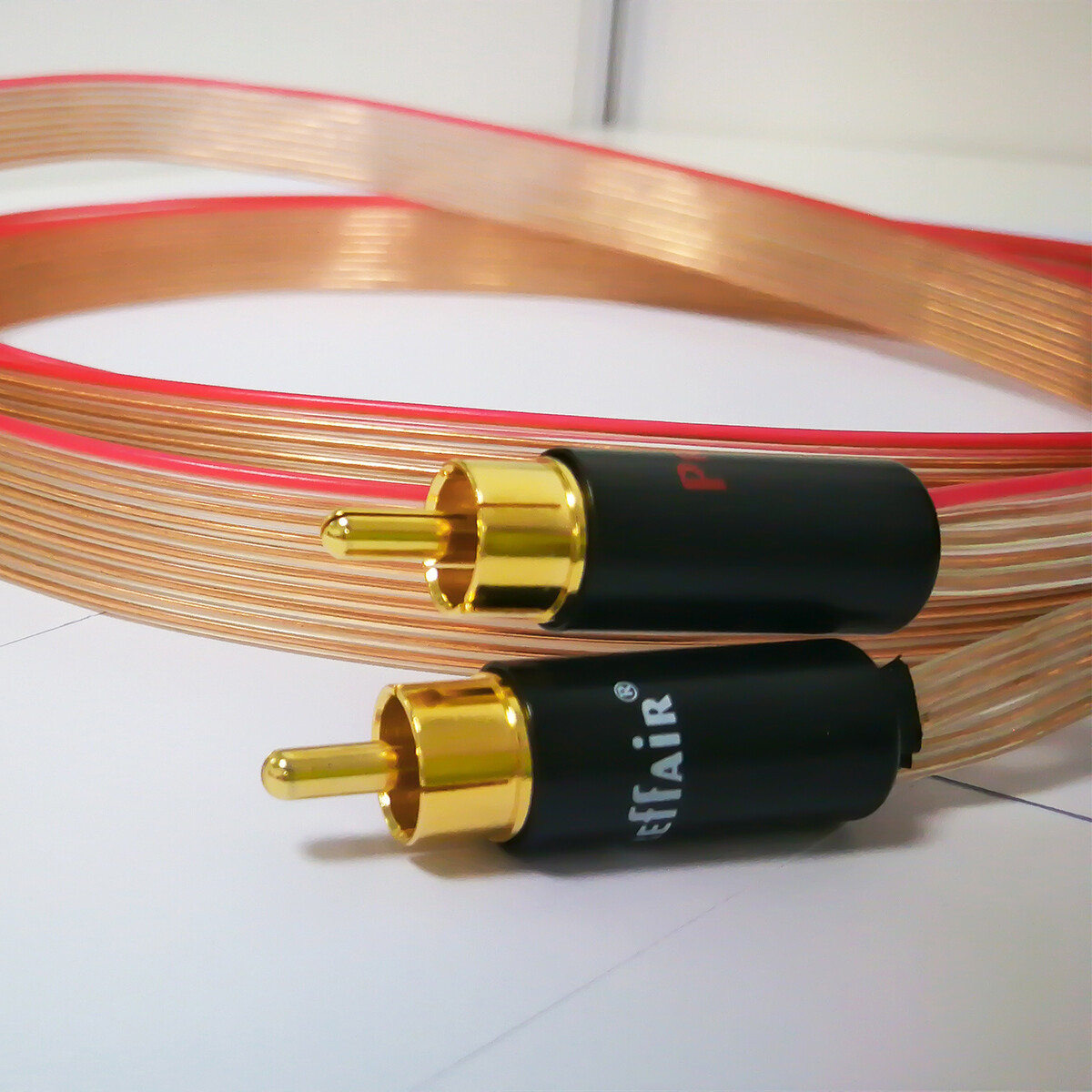 1 Pair 8N OCC Copper Flat Ribbon RCA Cable Signal Cord with Gold Plated Plug