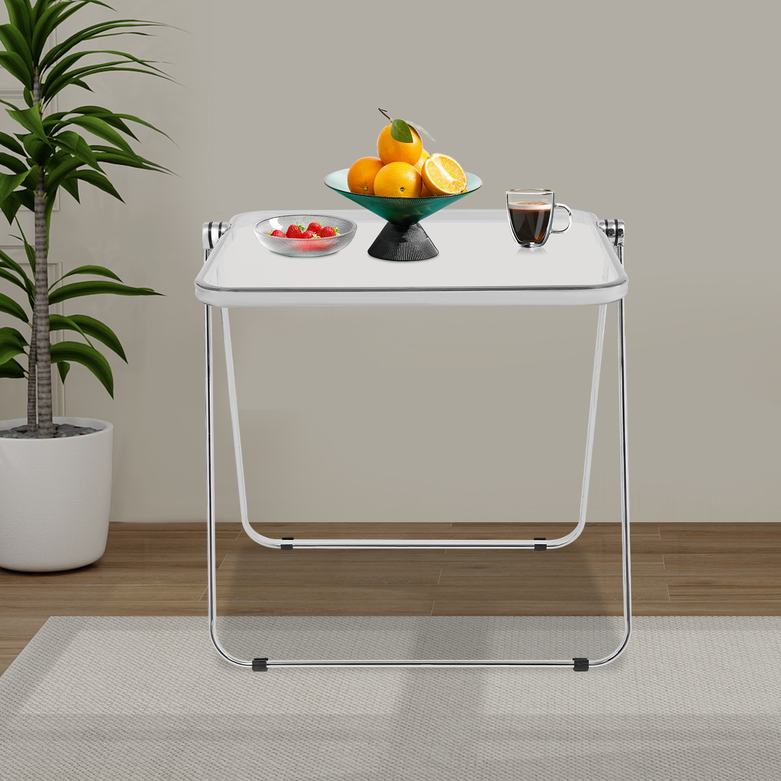 Silver& Clear Foldable Side Table Tiny Computer Desk for Home Office Indoor