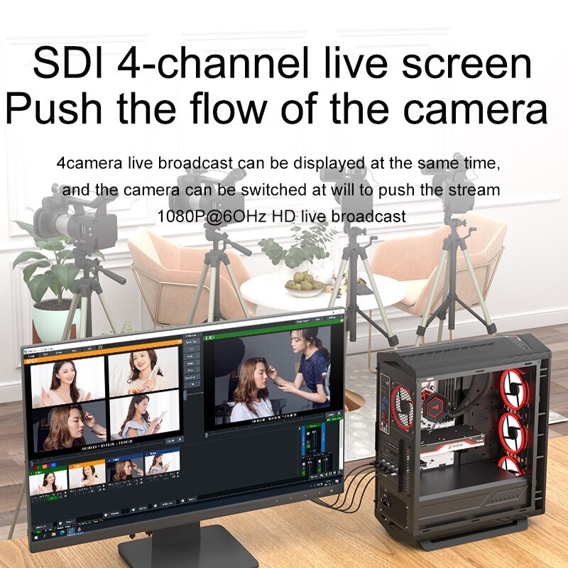 Acasis 4 SDI Input PCIe Capture Card 4 Channel 1080P 60FPS Broadcast Recorder