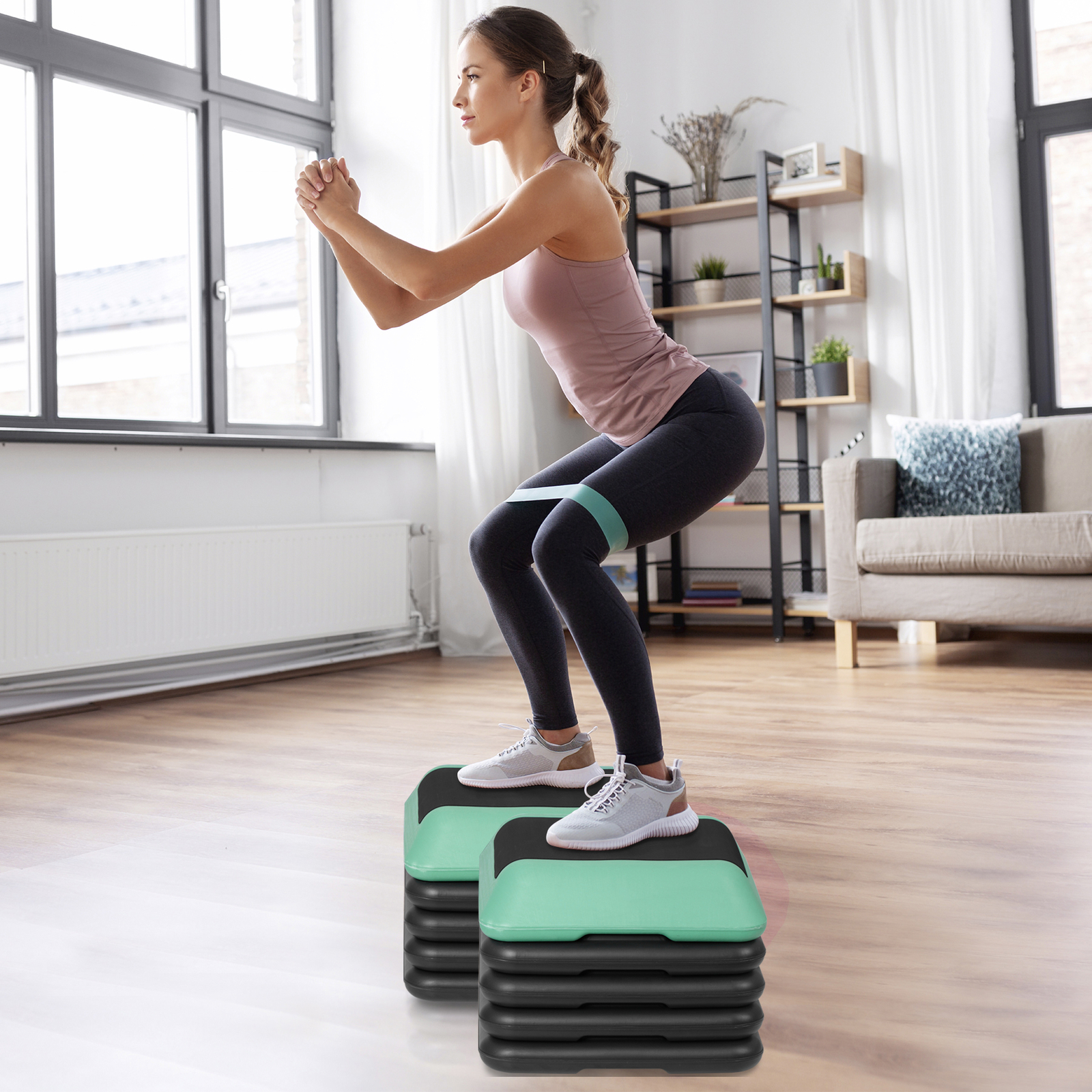 16''×16'' Exercise Aerobic Step Platform with 4 Risers Exercise Stepper Green