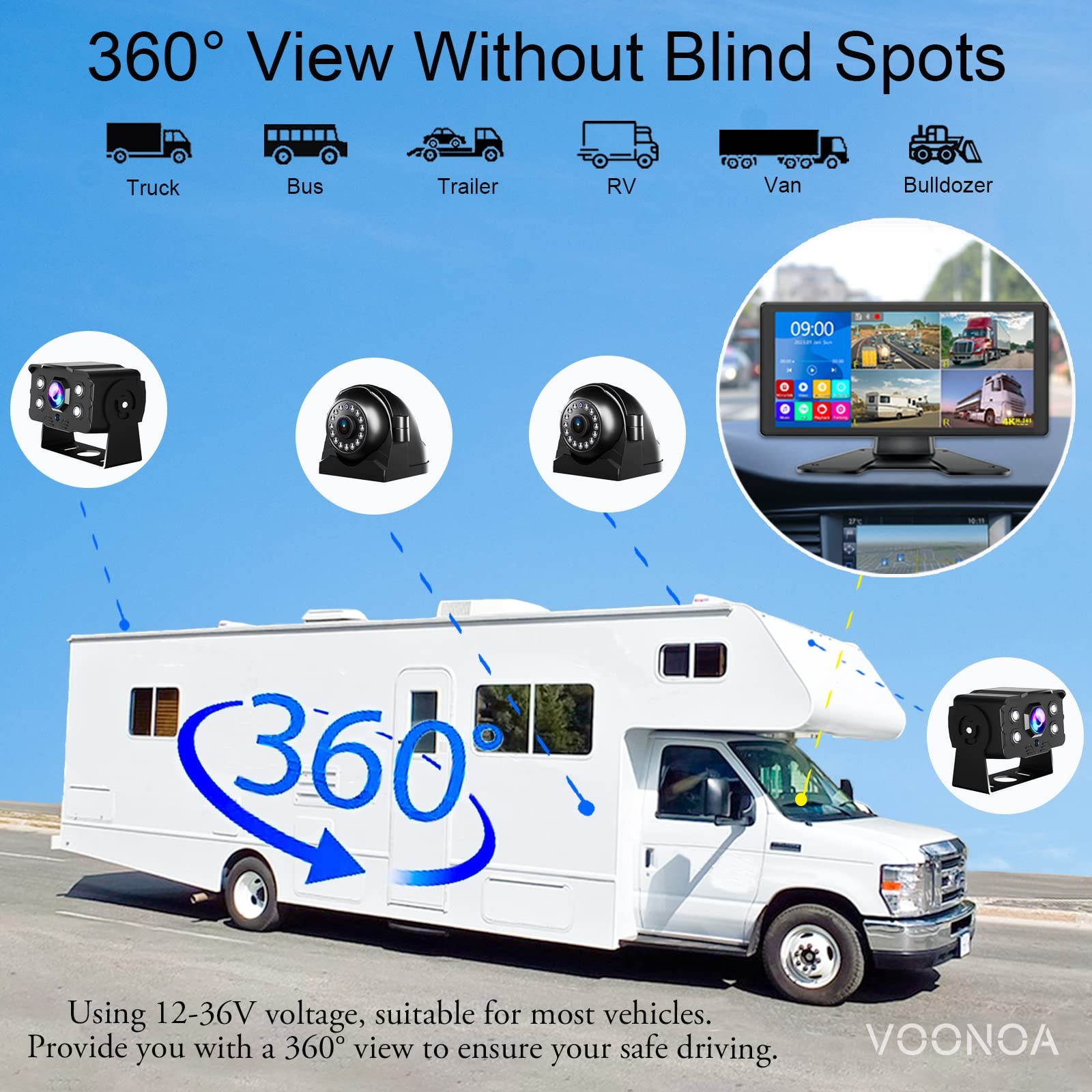 4K RV Backup Camera System 10.36 Inch, black (WIRED SYSTEM, NOT WIRELESS)