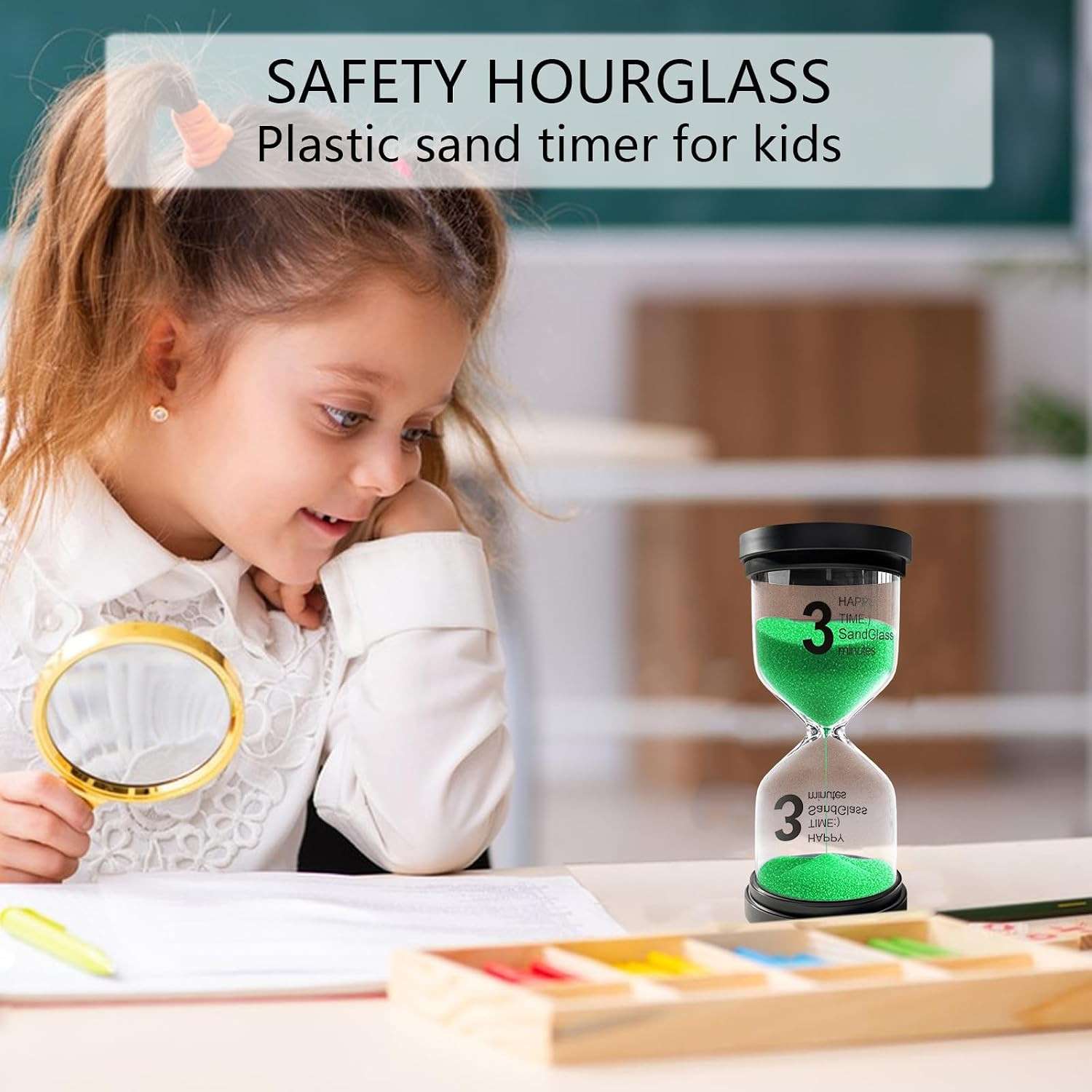 3 Minute Sand Timer for Classroom, Plastic Hourglass Sand Clock, Acrylic Small H