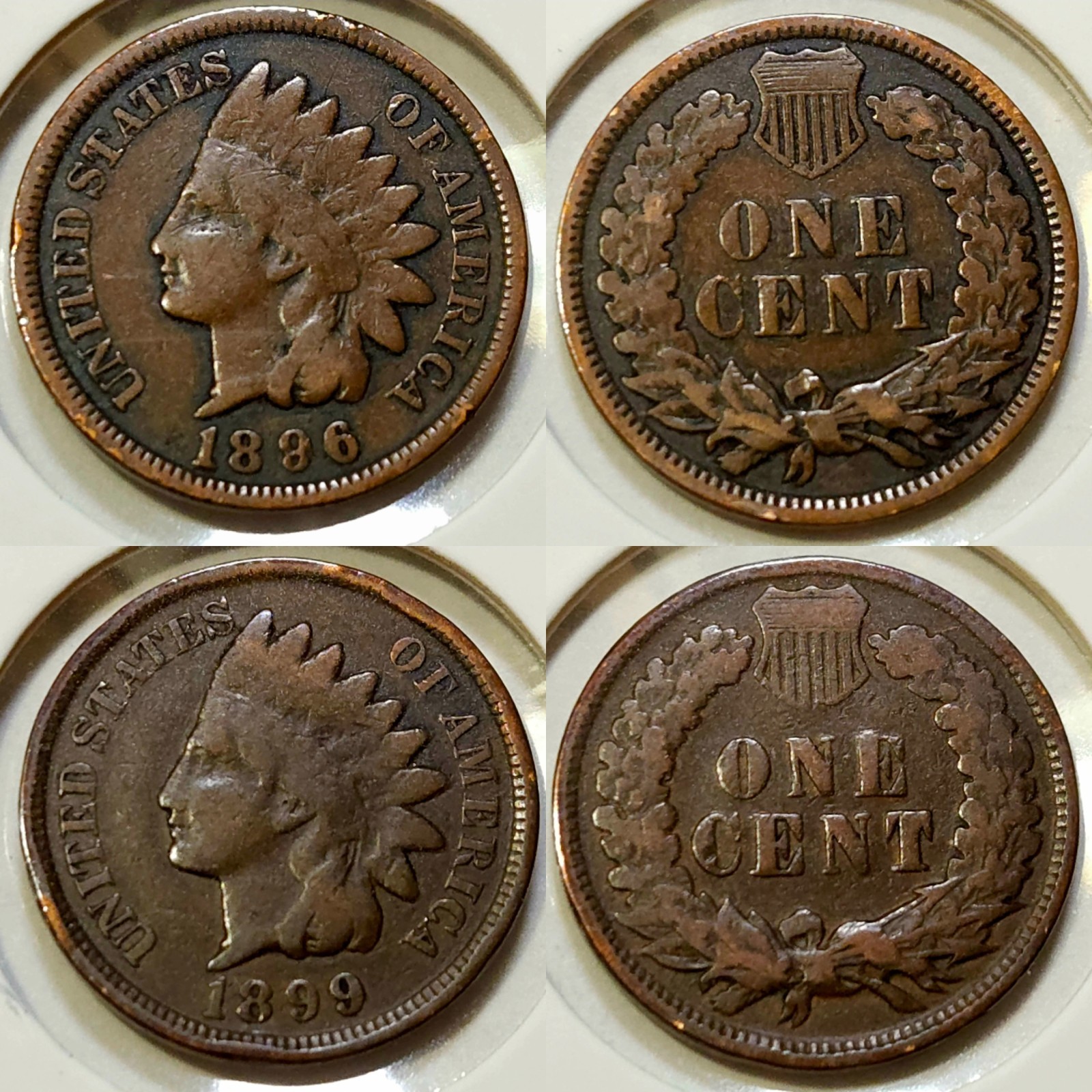 Lot of (2) Indian Head Cents: 1896 & 1899 - VG+ - Minor Rim Issues