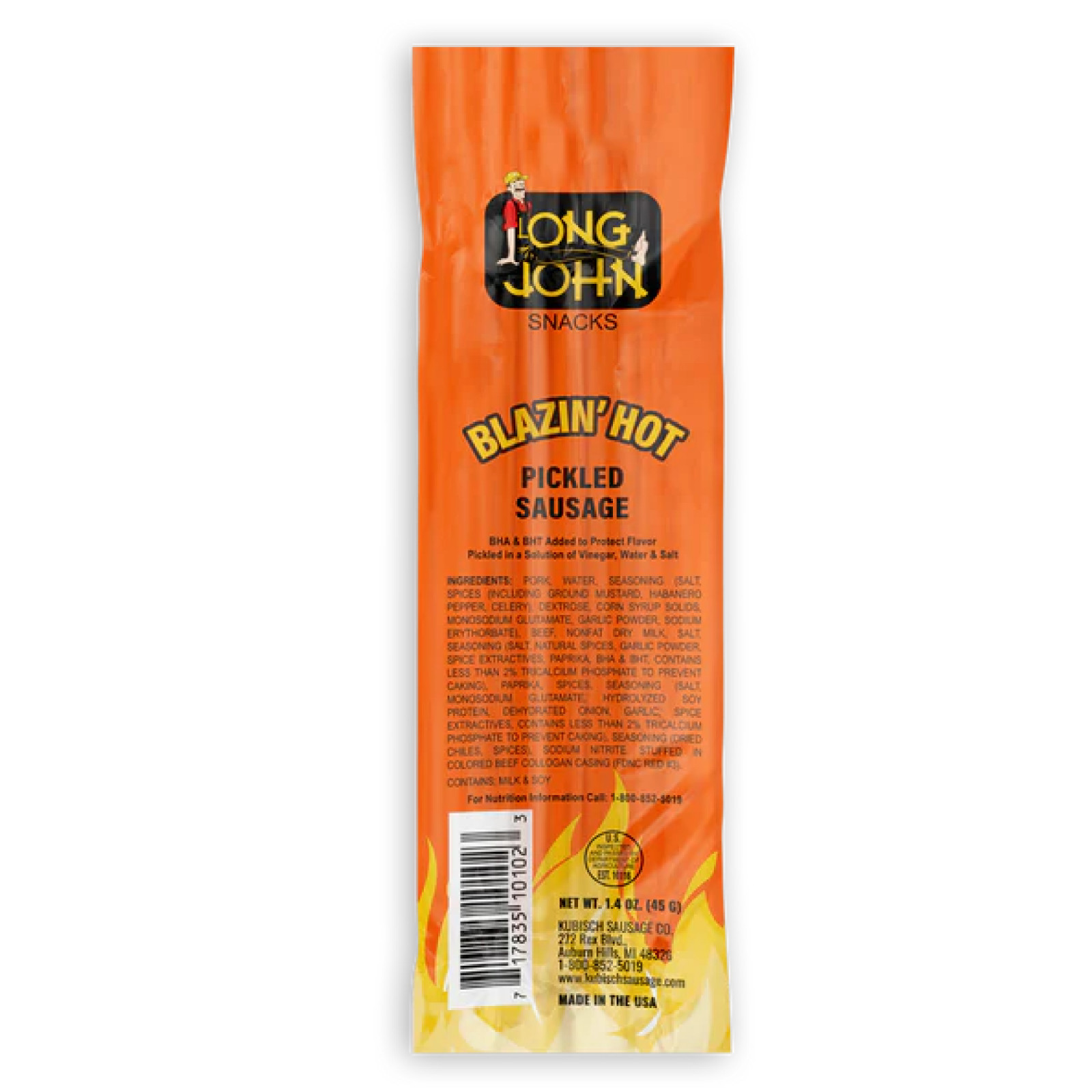Full Box 12x Sticks Long John Blazin' Hot Pickled Spicy Sausage Snack | 1.4oz