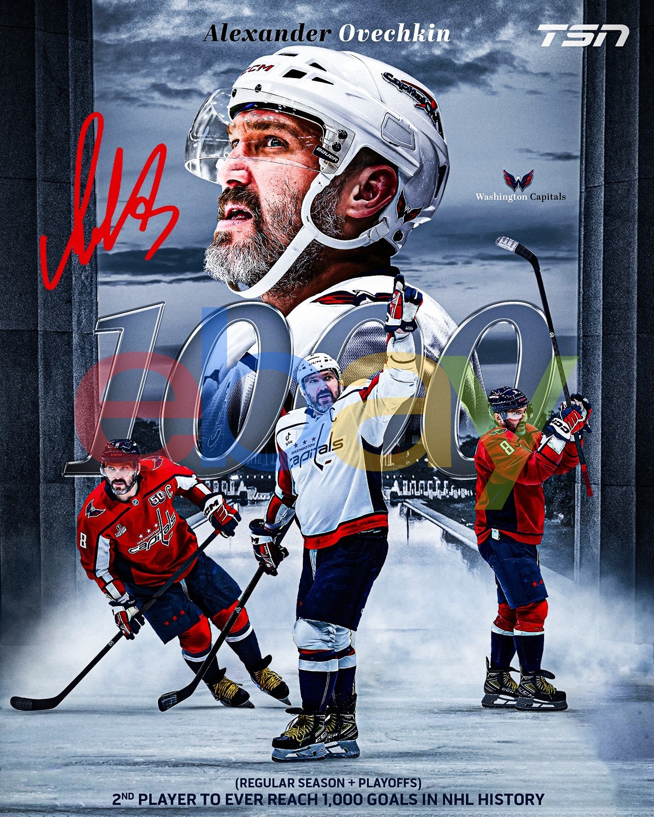 Alex Ovechkin 1000 Career Goals Washington Capitals Auto 8x10 NHL Photo REPRINT