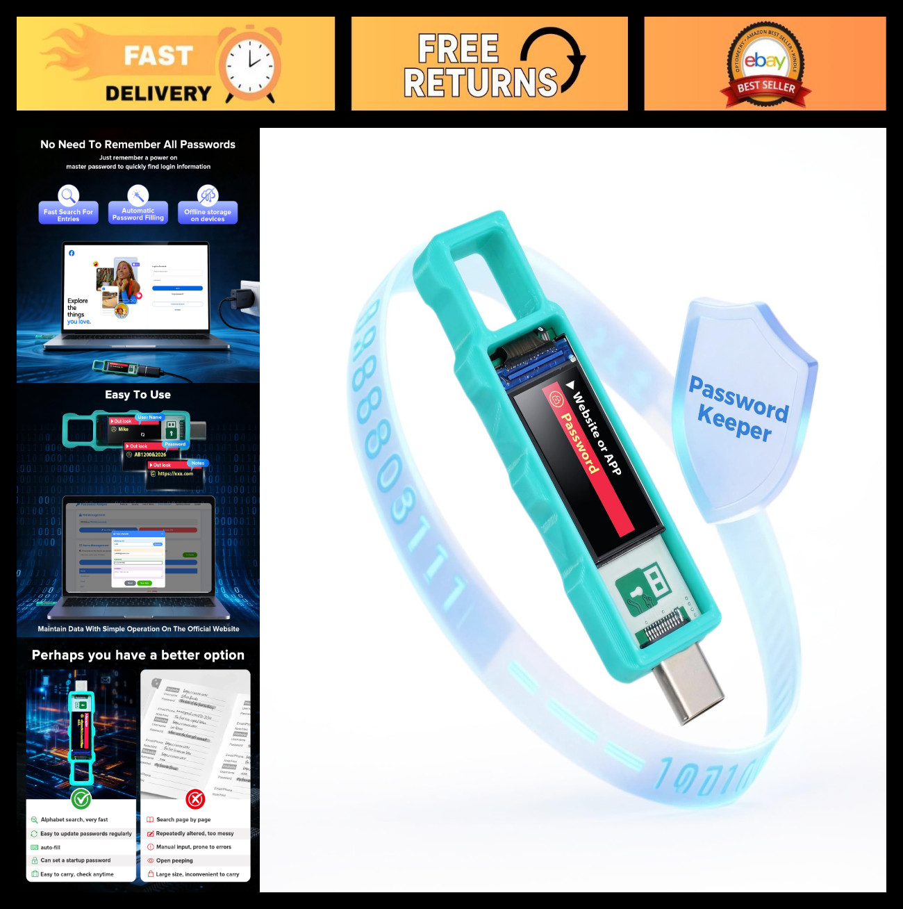 Secure Password Keeper - Auto Fill & Offline Storage Manager, Type-C Compatible