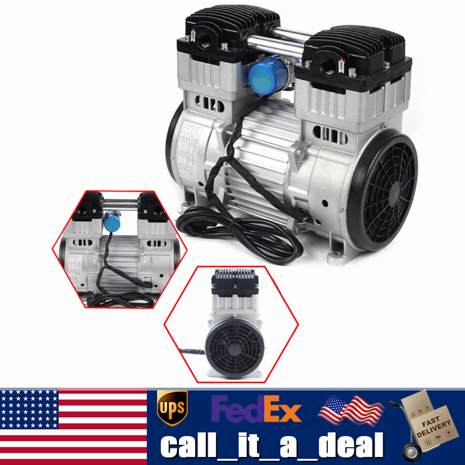 7CFM 1100W Oilless Vacuum Pump Industrial Oil-free Silent Diaphragm Vacuum Pump